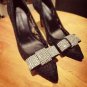 2 pcs a pair satin bridal bow Bridal Prom Repair Rhinestone Shoe Charm Clips SA9