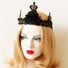 Masquerade Costume Party black lace Queen Crown headband headpiece HR444