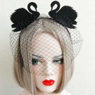 Masquerade Costume Party black veil two swans lace Queen Crown headband HR454