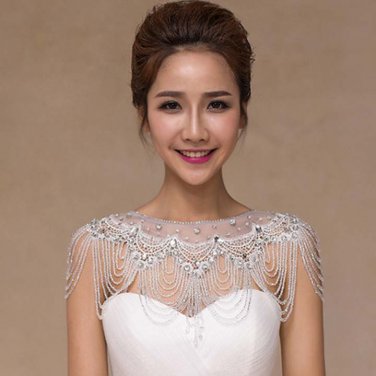 Bridal crystal collar Rhinestone shoulder deco bib Halter large necklace NR500
