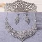 Bridal silver tone Rhinestone Crystal Hair tiara necklace earring set HR458A