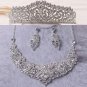 Bridal silver tone Rhinestone Crystal Hair tiara necklace earring set HR458A