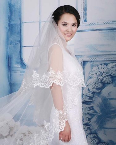 Bridal Cathedral bell flower Wedding Ivory  lace edge Veil 3m V07