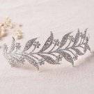 Bridal leave silver tone rhinestone party crown headpiece Hair tiara HR466