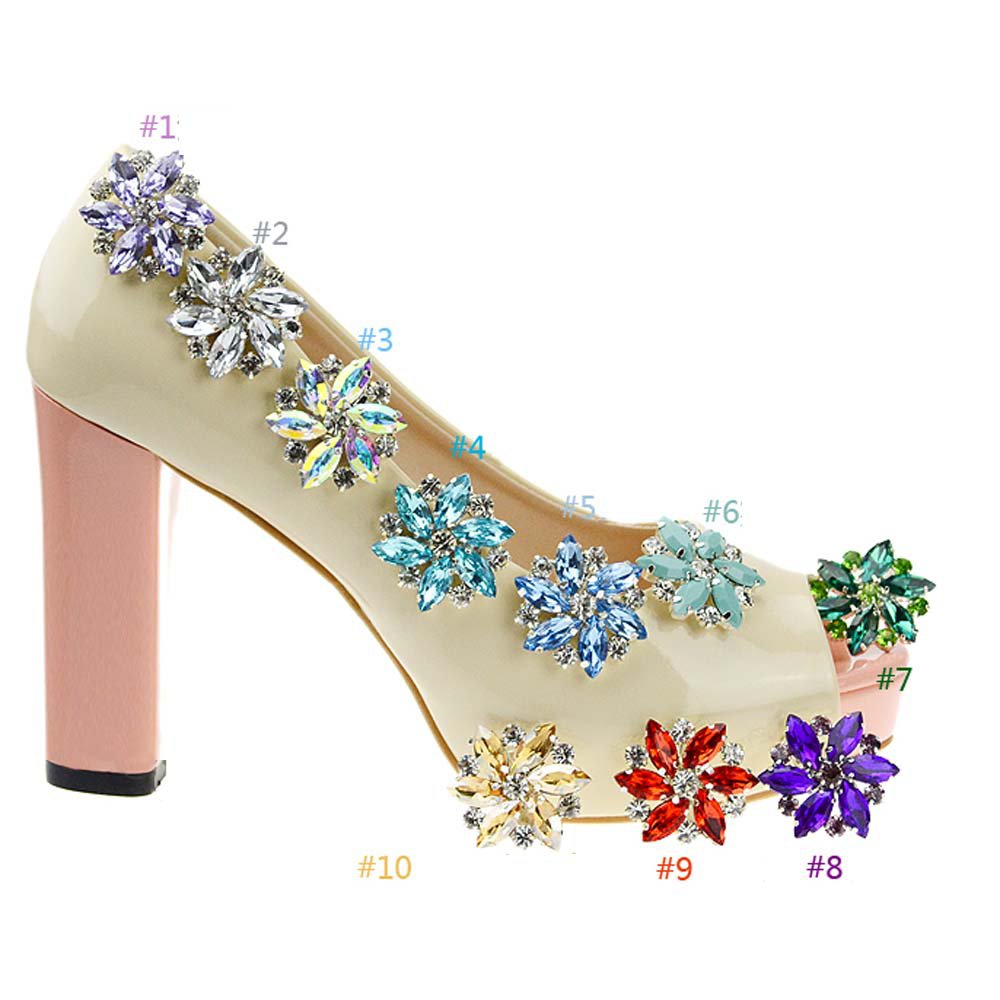 2 pcs a pair Colorful Bridal Prom Repair Acrylic Rhinestone Shoe Charm Clips SA2
