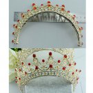 Bridal Red rhinestone Queen princess gold tone Hair tiara Crown Headpiece HR372