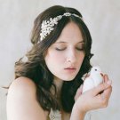 Bridal Clear Rhinestone silver tone Faux Pearl ribbon Head hair Headband HR401