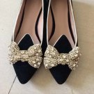 2 pcs a pair gold silver bow Bridal Prom Repair Rhinestone Shoe Charm Clips SA7