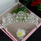 Bridal faux pearl Rhinestone clear rhinestone silver crown Hair tiara HR452