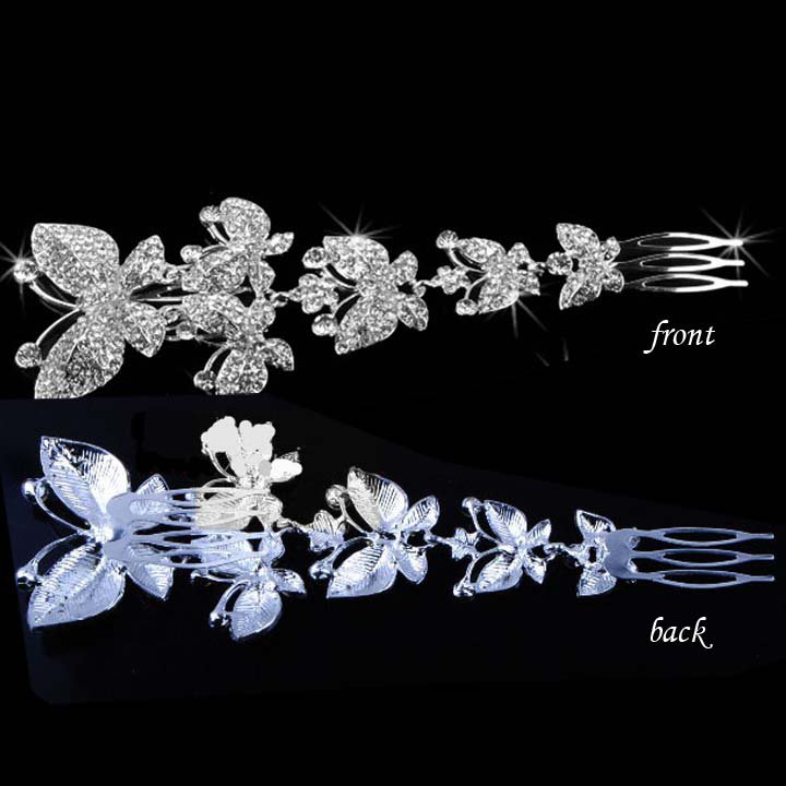 2 pcs a pair Bridal Rhinestone Leave Wedding Hair Tiara Comb RB421