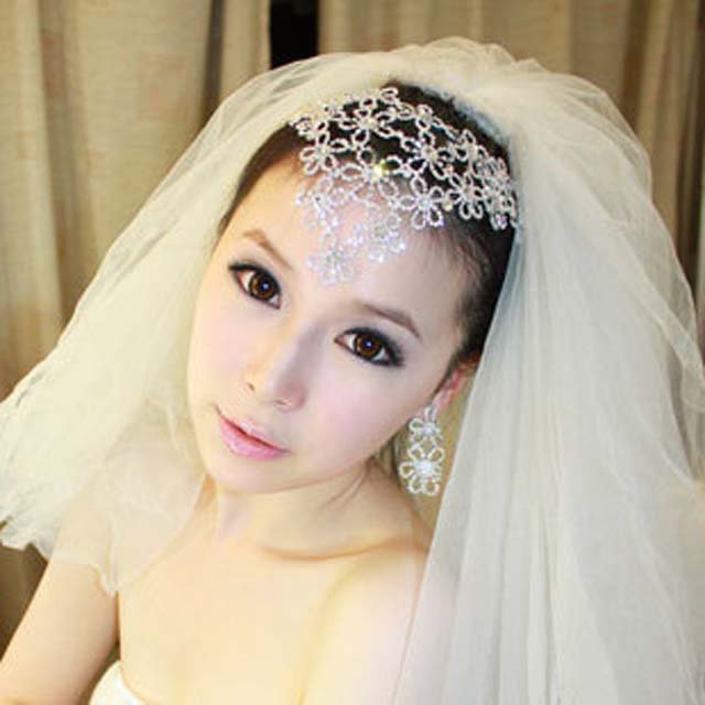 Bridal Rhinestone crystal Flower forehead band earring set Headpiece NR407