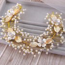 Bridal Faux pearl vine adjust leave Flower gold hair Boho chic headband HR398
