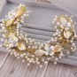 Bridal Faux pearl vine adjust leave Flower gold hair Boho chic headband HR398
