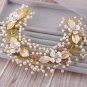 Bridal Faux pearl vine adjust leave Flower gold hair Boho chic headband HR398
