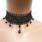 Gothic Lolita Lace ribbon black dangle sexy armlet choker necklace set NR418