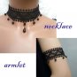 Gothic Lolita Lace ribbon black dangle sexy armlet choker necklace set NR418