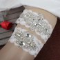 White Wedding Rhinestone applique lace bridal garter set HR411