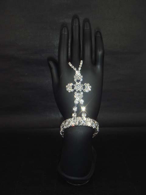 Sexy Silver tone Rhinestone cuff slave Bracelet with ring BR195
