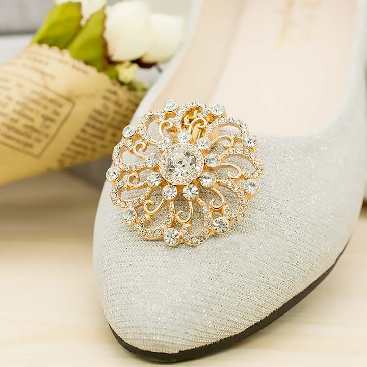 2 pc silver gold pair Bridal Prom Flower Repair Rhinestone Shoe Charm Clips SA52