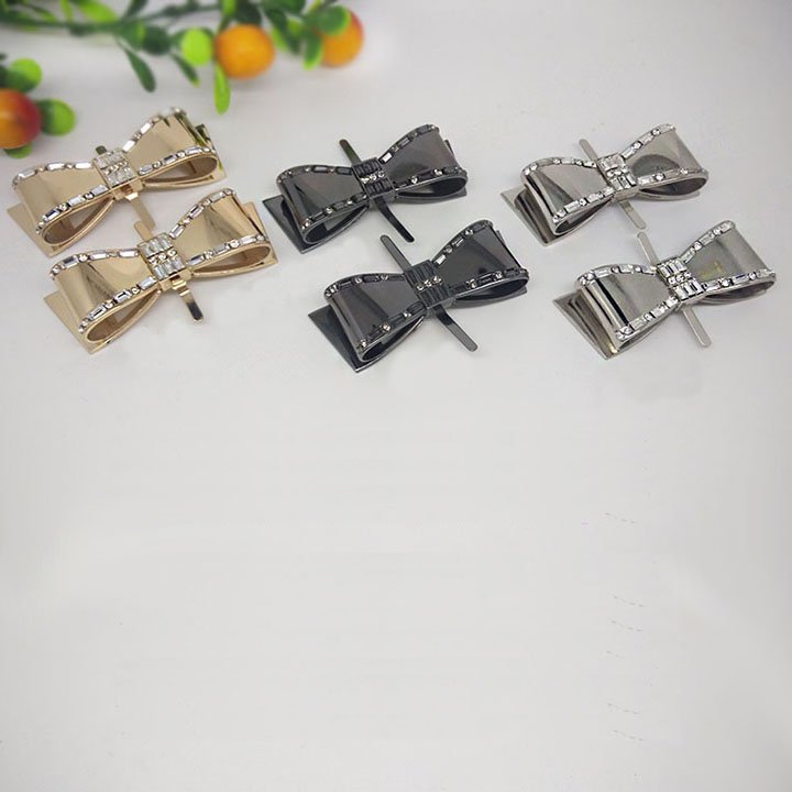 2 pcs Bow silver gold gun metal Repair Rhinestone Shoe Charm Clip SA31
