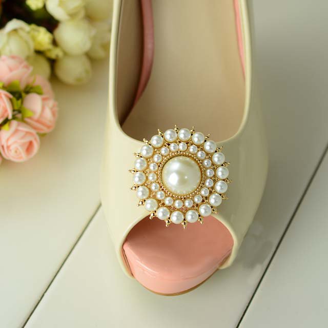 2 pc Round Circle Bridal gold silver tone Repair faux pearl Shoe Charm Clip SA26