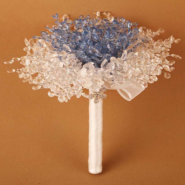 Wedding Bouquet Handmade Clear blue pink Acrylic crystal bead Posy WB04
