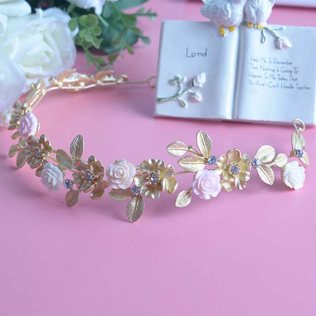 Bridal adjustable Rhinestone leave Flower gold hair Boho-chic headband HR397