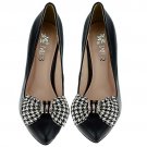 2 pcs Bow Bridal Prom checker black Repair Clear Rhinestone Shoe Charm Clip SA8
