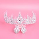 Bridal clear Rhinestone silver tone topknot crown earring Hair tiara set HR399