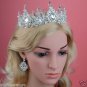 Bridal clear Rhinestone silver tone topknot crown earring Hair tiara set HR399