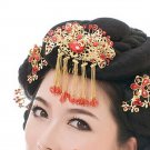 Bridal Red Rhinestone Queen princess dangle gold tone Phoenix Crown comb RB673