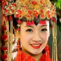 Bridal Chinese gold tone red bead dangle flower Hair comb Phoenix Crown RB695