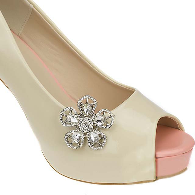 2 pc flower Bridal silver tone Repair Clear Rhinestone Shoe Charm Clip SA24