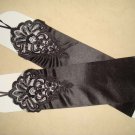 14" Bridal prom ivory black Lace Satin Fingerless Gloves S14