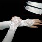 14" Bridal prom ivory black Lace Satin Fingerless Gloves S14