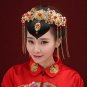 Bridal Chinese gold tone red bead dangle flower Hair comb Phoenix Crown RB679