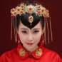 Bridal Chinese gold tone red bead dangle flower Hair comb Phoenix Crown RB679