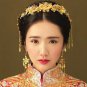 Bridal Chinese gold tone flower forehead band headpiece tiara earring HR456