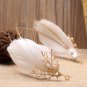 Bridal Gold tone Faux pearl white prom feather dance headband HR479