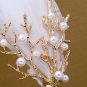 Bridal Gold tone Faux pearl white prom feather dance headband HR479
