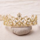 Bridal faux pearl Rhinestone clear rhinestone gold tone crown Hair tiara HR465