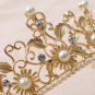 Bridal faux pearl Rhinestone clear rhinestone gold tone crown Hair tiara HR465