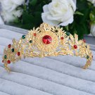 Bridal Rhinestone gold tone queen Red rhinestone head Hair Crown Headpiece HR446