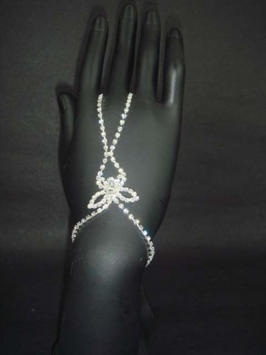 Sexy Rhinestone belly dance silver tone slave butterfly bracelet with ring BR199