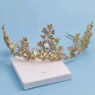 Bridal Gold tone rhinestone vine Baroque style queen head crown tiara HR480