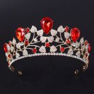 Bridal leaves red rhinestone queen crown