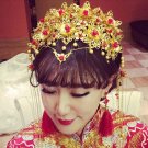 Bridal Chinese gold tone red bead dangle flower Hair comb Phoenix Crown RB722