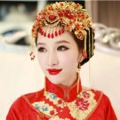 Bridal Chinese gold tone red bead dangle flower Hair comb Phoenix Crown RB727