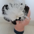Bridal white dance bow veil feather Fascinator net Hair clip
