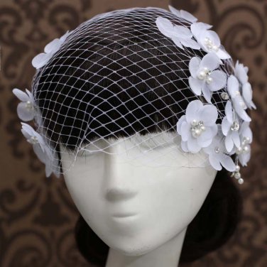Bridal white dance flower Fascinator Prom dance rhinestone lace Headpiece BA244